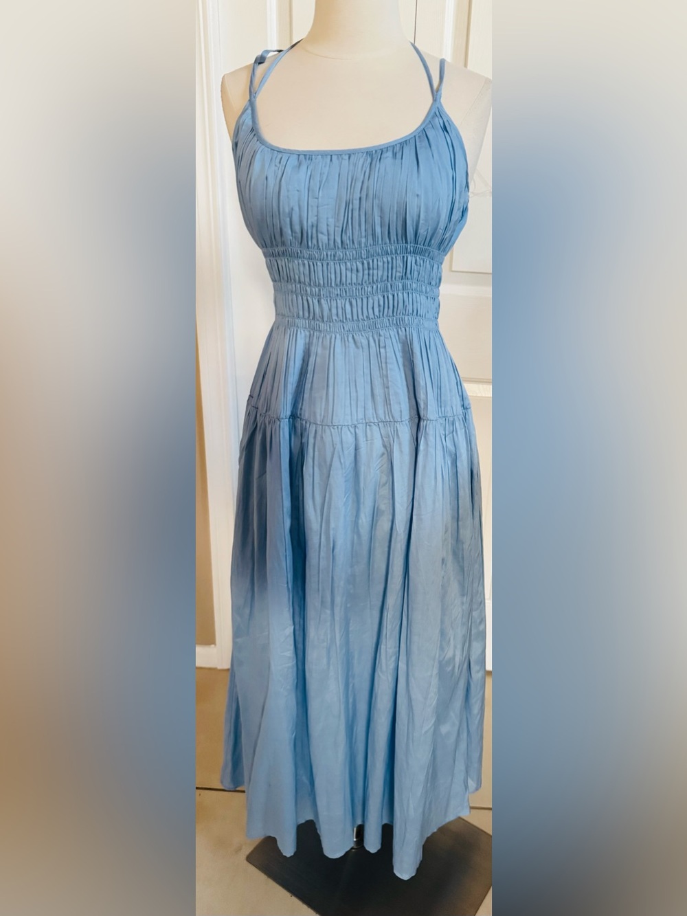 Elan Light Blue Smocked Midi Dress